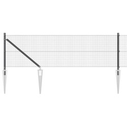 Clôture en fil soudé avec 7 poteaux spikes gris 0,4 x 10 m en acier 