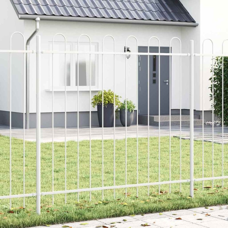 Clôture de jardin , blanche avec sommet en arc, 3,4x1,5 m en acier 