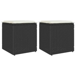 Tabourets jardin coussins 2 pcs noir 40x40x43 cm résine tressée 