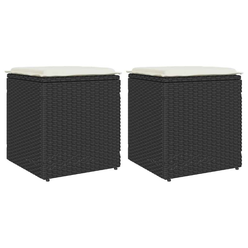 Tabourets jardin coussins 2 pcs noir 40x40x43 cm résine tressée 