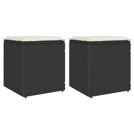 Tabourets jardin coussins 2 pcs noir 40x40x43 cm résine tressée 