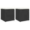 Tabourets jardin coussins 2 pcs noir 40x40x43 cm résine tressée 