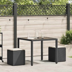 Tabourets jardin coussins 2 pcs noir 40x40x43 cm résine tressée 