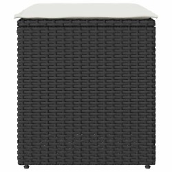 Tabourets jardin coussins 2 pcs noir 40x40x43 cm résine tressée 
