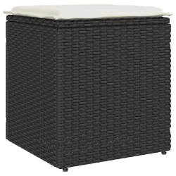 Tabourets jardin coussins 2 pcs noir 40x40x43 cm résine tressée 