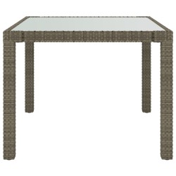 Table de jardin 90x90x75 cm Verre trempé et résine tressée Gris 