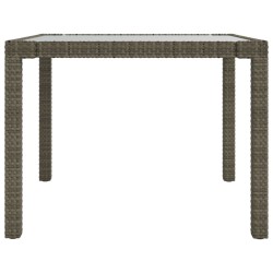 Table de jardin 90x90x75 cm Verre trempé et résine tressée Gris 
