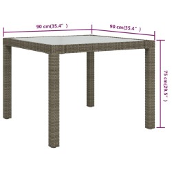 Table de jardin 90x90x75 cm Verre trempé et résine tressée Gris 