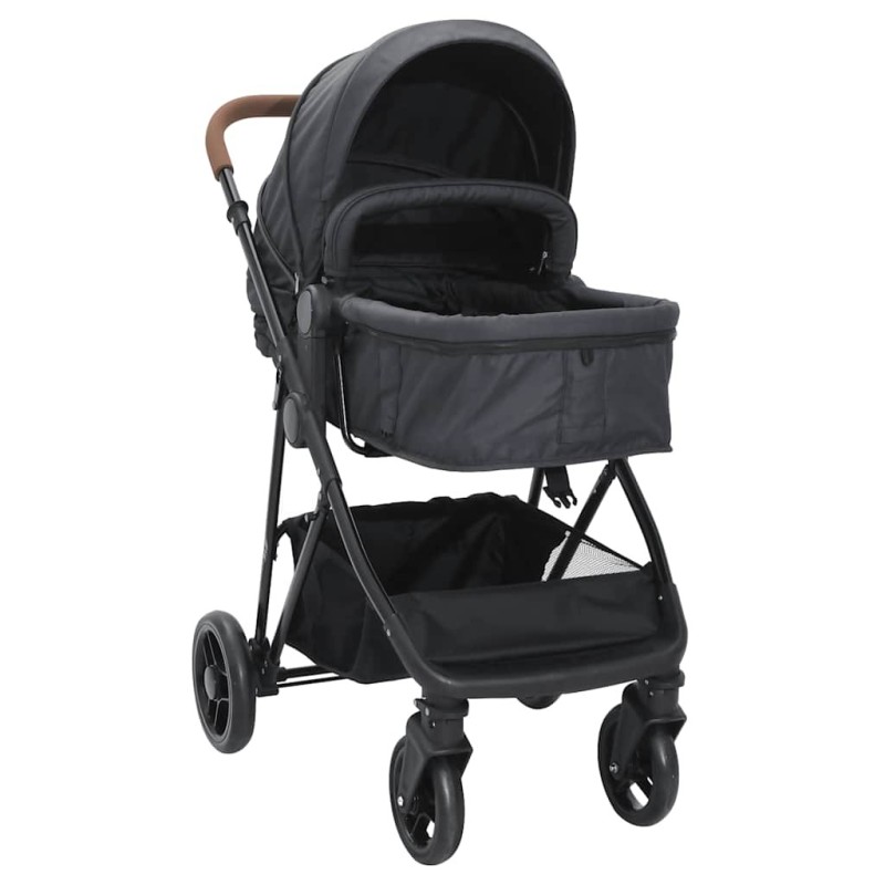 Poussette pour bébé 2-en-1 Anthracite et noir Acier 