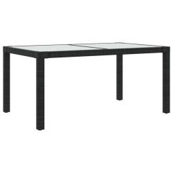 Table de jardin 150x90x75cm Verre trempé et résine tressée Noir 