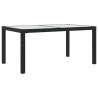 Table de jardin 150x90x75cm Verre trempé et résine tressée Noir 