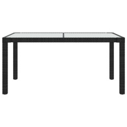 Table de jardin 150x90x75cm Verre trempé et résine tressée Noir 