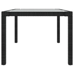 Table de jardin 150x90x75cm Verre trempé et résine tressée Noir 