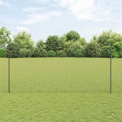 Clôture Euro avec 10 poteaux gris 1,5x10 m en acier 