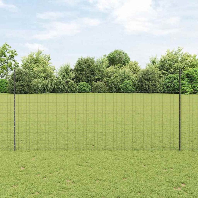 Clôture Euro avec 10 poteaux gris 1,5x10 m en acier 
