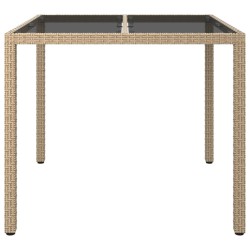 Table de jardin 90x90x75cm Verre trempé et résine tressée Beige 