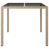 Table de jardin 90x90x75cm Verre trempé et résine tressée Beige 
