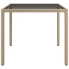Table de jardin 90x90x75cm Verre trempé et résine tressée Beige 