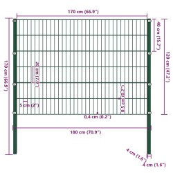 Panneau de clôture avec poteaux Fer 1,7 x 1,2 m Vert 