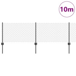 Clôture en Fil de Fer avec 10 Piquets Gris 0.6x10 m Acier 