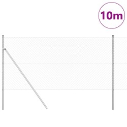 Jeu de Poteaux de Clôture Argent 1.4 x 10 m Acier galvanisé 