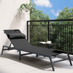 Chaise Longue Noire Acier, Textilène Simple Accoudoirs réglables 
