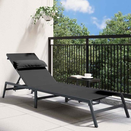 Chaise Longue Noire Acier, Textilène Simple Accoudoirs réglables 