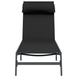 Chaise Longue Noire Acier, Textilène Simple Accoudoirs réglables 