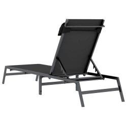 Chaise Longue Noire Acier, Textilène Simple Accoudoirs réglables 