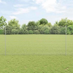 Clôture en fil soudé avec 10 poteaux U Argent 1.6x10 m Acier 