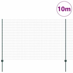 Clôture Euro avec 5 poteaux U Verte 1,5x10 m Acier 