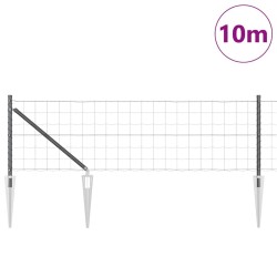 Clôture Euro avec 7 poteaux pointus 0,4 x 10 m en acier galvanisé gris 