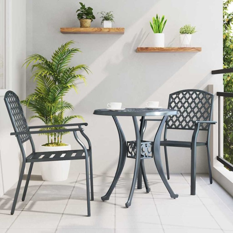 Chaises de jardin 2 pièces empilables en acier anthracite 