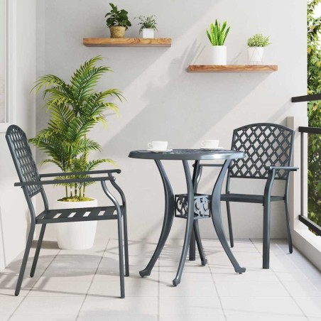 Chaises de jardin 2 pièces empilables en acier anthracite 
