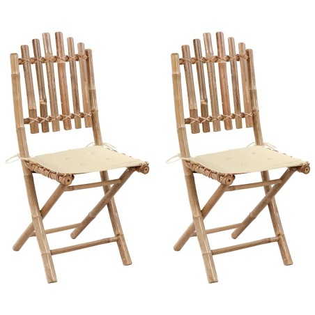 Chaises pliables de jardin lot de 2 avec coussins Bambou 