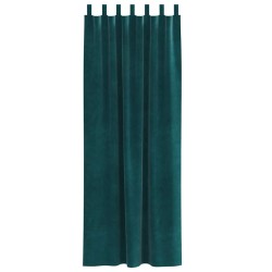Rideaux occultants avec boucles de suspension 2 pcs Velours vert foncé 