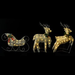 Décoration de Noël Rennes avec traîneau 100 LED Extérieur Doré 