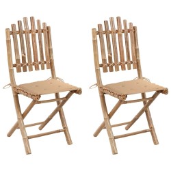 Chaises pliables de jardin lot de 2 avec coussins Bambou 
