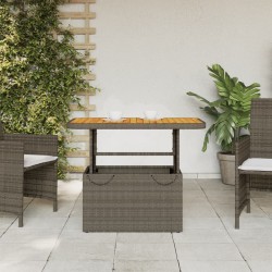 Table de jardin gris 90x55x71cm Résine tressée et bois d'acacia 