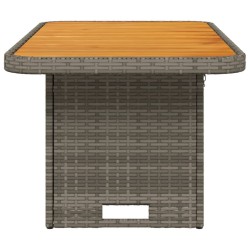 Table de jardin gris 90x55x71cm Résine tressée et bois d'acacia 