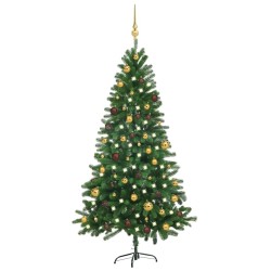 Arbre de Noël artificiel pré-éclairé et boules 180 cm vert 