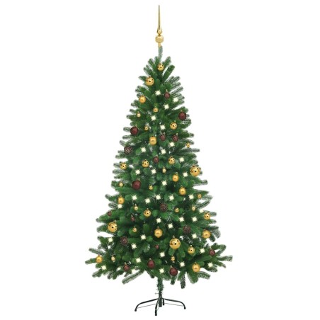 Arbre de Noël artificiel pré-éclairé et boules 180 cm vert 