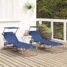Chaises longues pliantes 2 pcs avec auvent en tissu Oxford 600D bleu 