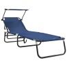 Chaises longues pliantes 2 pcs avec auvent en tissu Oxford 600D bleu 