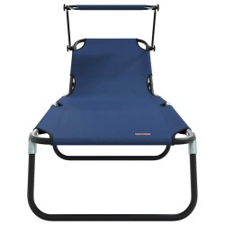 Chaises longues pliantes 2 pcs avec auvent en tissu Oxford 600D bleu 