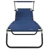 Chaises longues pliantes 2 pcs avec auvent en tissu Oxford 600D bleu 