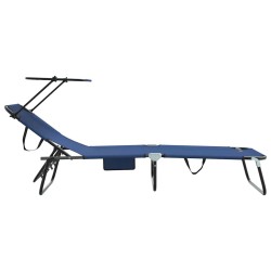 Chaises longues pliantes 2 pcs avec auvent en tissu Oxford 600D bleu 