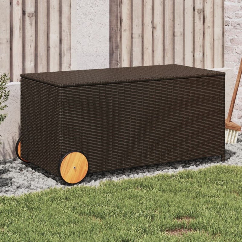 Boîte de rangement de jardin et roues marron 190L poly rotin 