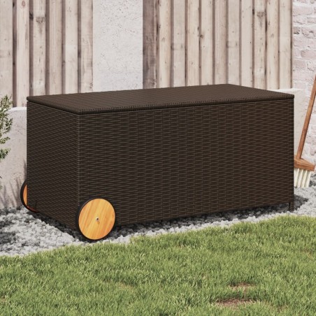 Boîte de rangement de jardin et roues marron 190L poly rotin 