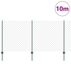 Clôture en maillons de chaîne avec 10 poteaux U verte 1.2x10 m en acier 